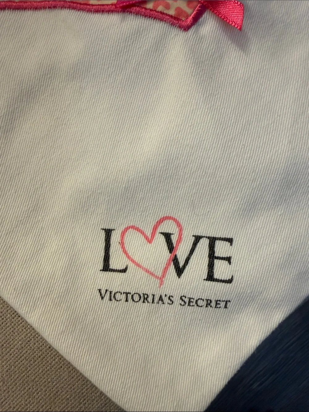 Victoria's Secret White Drawstring Bag with Pink & Coral Lingerie Applique